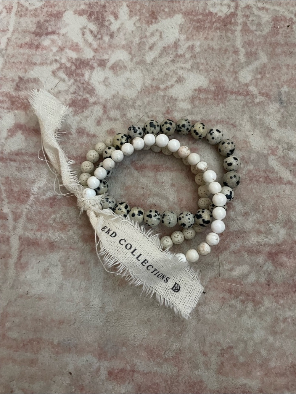 Dalmatian Jasper & White Bead Stretch Bracelet Set